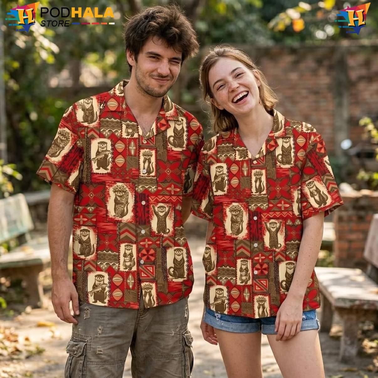 Tribal Otter Tropical Shirt Mens Casual Beach Button Down Tropical Top Tribal Otter Tropical Shirt Mens Casual Beach Button Down Tropical Top