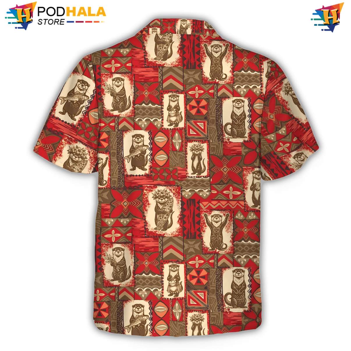 Tribal Otter Short-sleeve button-up shirt Mens Casual Beach Button Down Tropical Top Tribal Otter Short-sleeve button-up shirt Mens Casual Beach Button Down Tropical Top