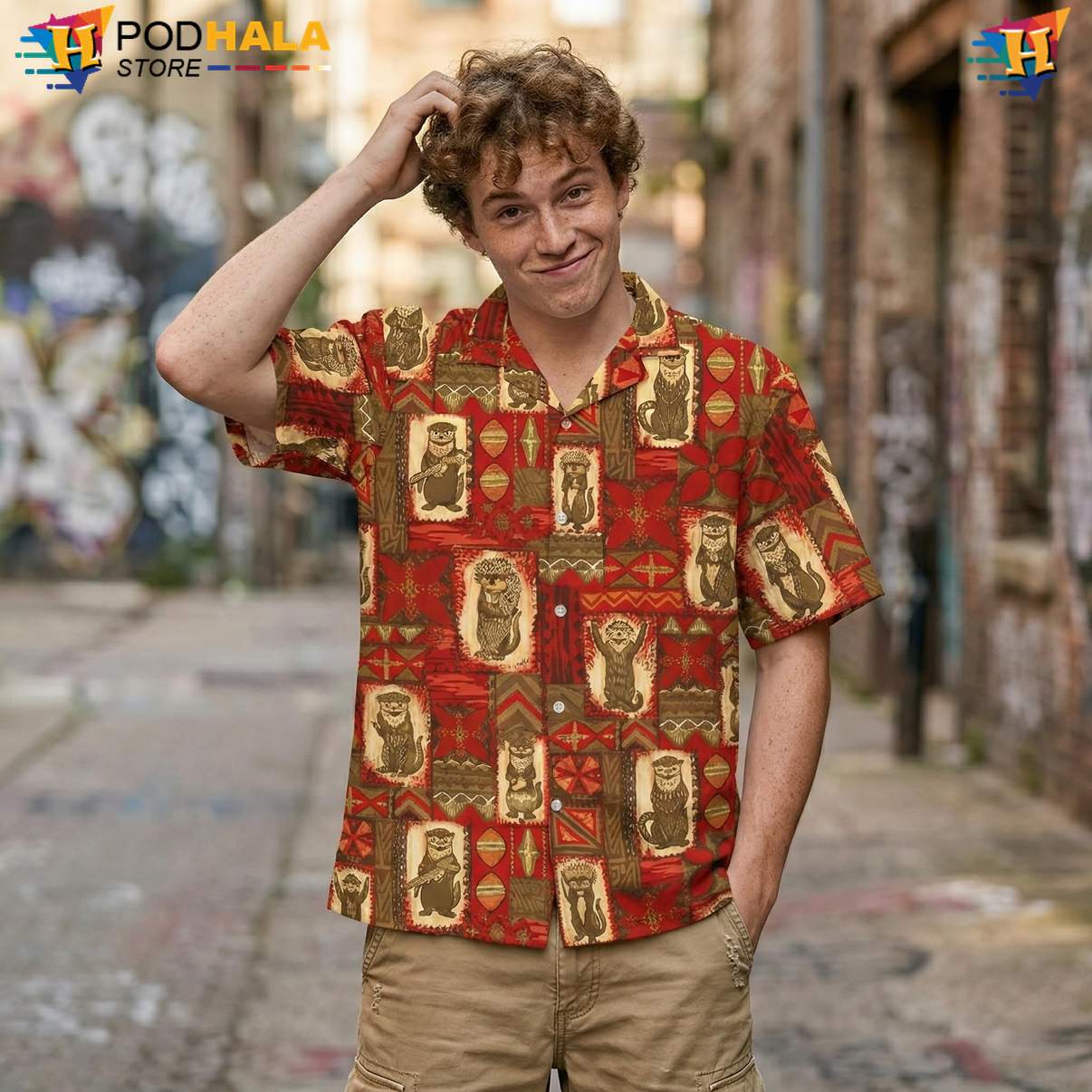 Tribal Otter Aloha Shirt Mens Casual Beach Button Down Tropical Top Tribal Otter Aloha Shirt Mens Casual Beach Button Down Tropical Top