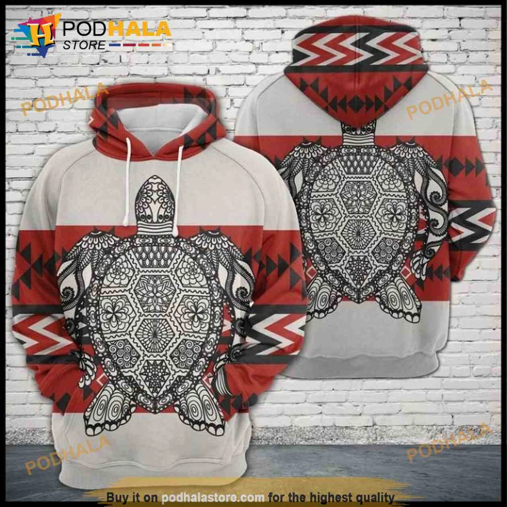 Tribal Turtle Zentangle 3d Hoodie With Bold Geometric Patterns