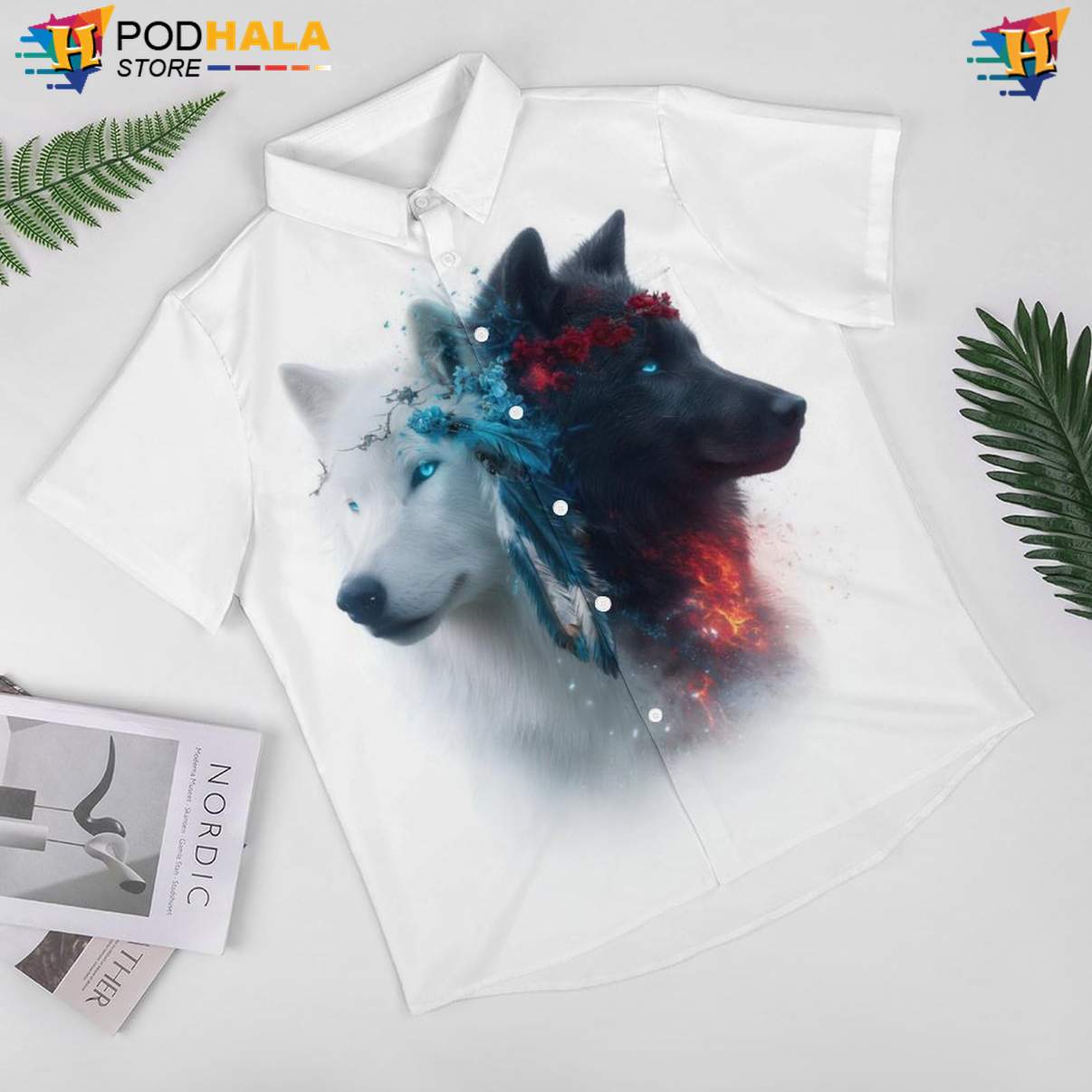 Tribal Wolf Tropical Shirt Mens Cool Print Casual Graphic Tropical Beachwear Top Tribal Wolf Tropical Shirt Mens Cool Print Casual Graphic Tropical Beachwear Top