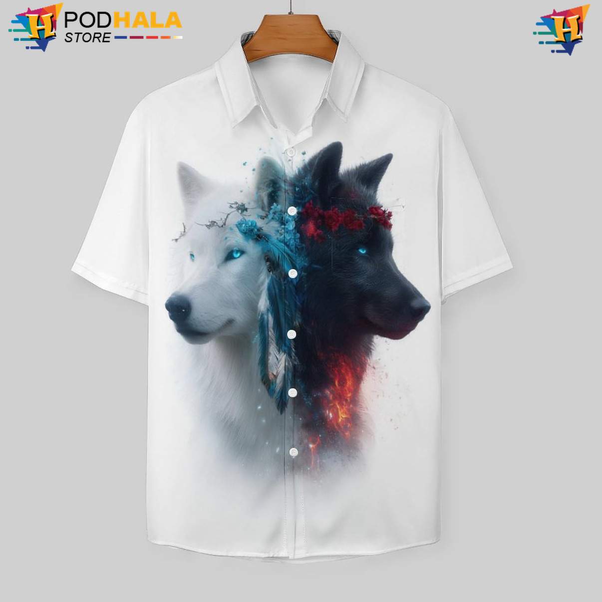 Tribal Wolf Short-sleeve button-up shirt Mens Cool Print Casual Graphic Tropical Beachwear Top Tribal Wolf Short-sleeve button-up shirt Mens Cool Print Casual Graphic Tropical Beachwear Top