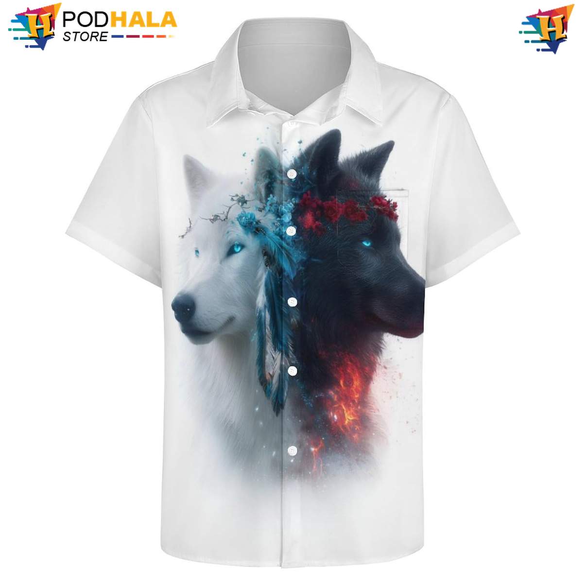 Tribal Wolf Tropical Shirt Mens Cool Print Casual Graphic Tropical Beachwear Top Tribal Wolf Tropical Shirt Mens Cool Print Casual Graphic Tropical Beachwear Top