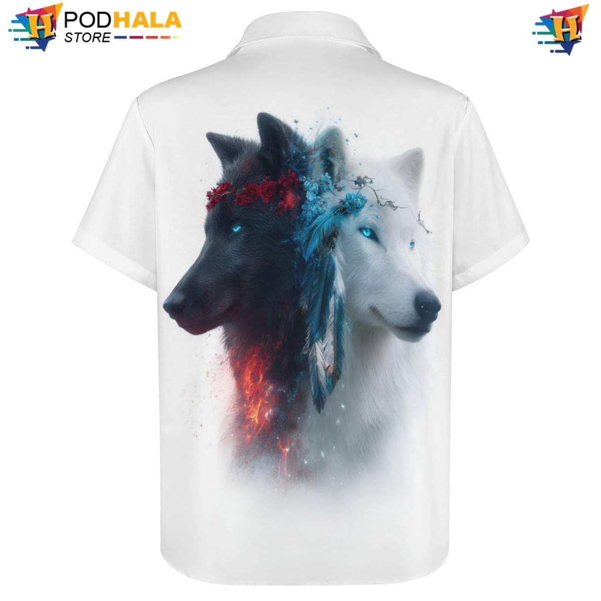 Tribal Wolf Short-sleeve button-up shirt Mens Cool Print Casual Graphic Tropical Beachwear Top Tribal Wolf Short-sleeve button-up shirt Mens Cool Print Casual Graphic Tropical Beachwear Top