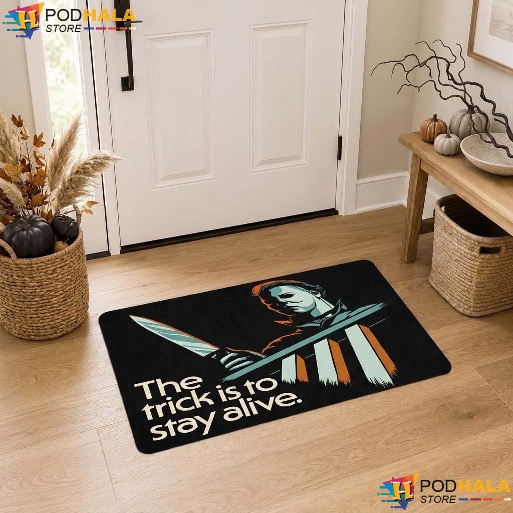 Trick Is To Stay Alive Doormat Vintage Horror Sinister Character Entrance Rug