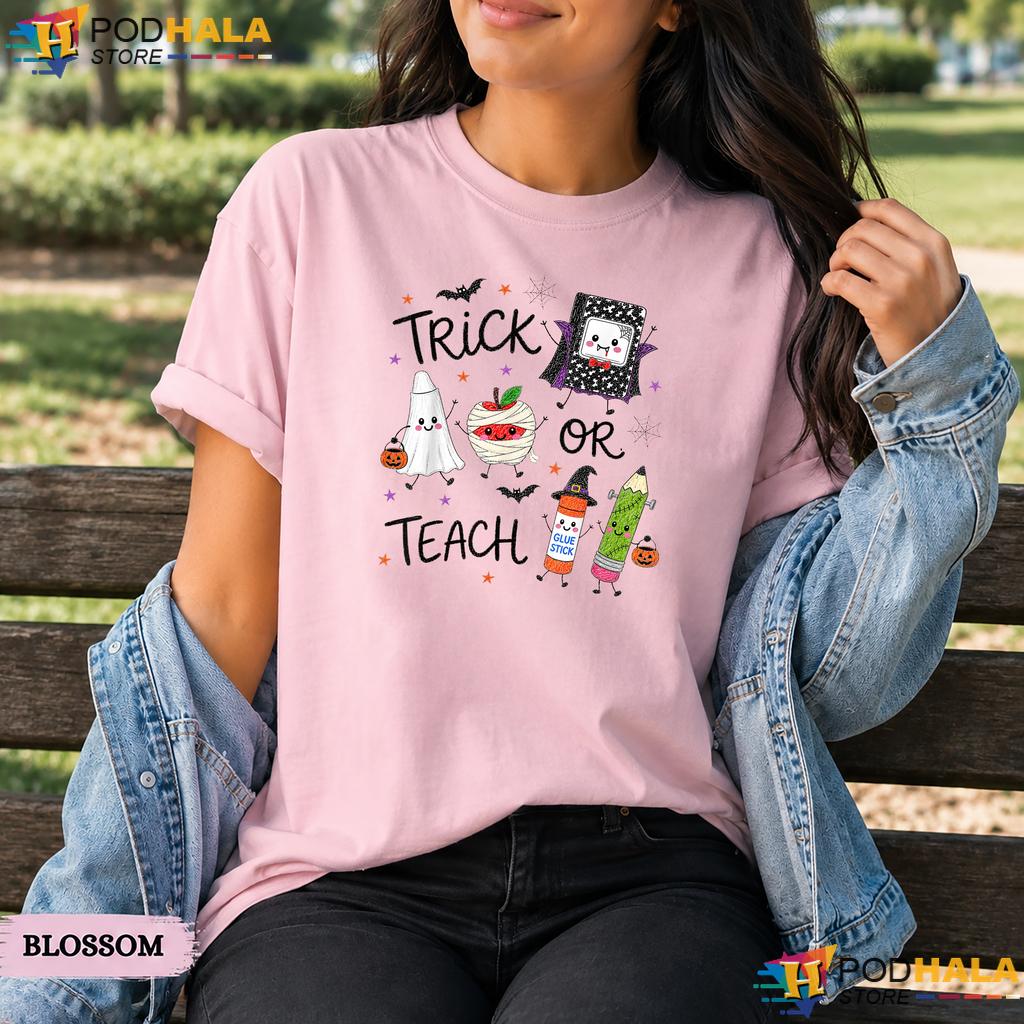 Trick Teach School Supplies Comfort Colors T-Shirt Halloween Teacher