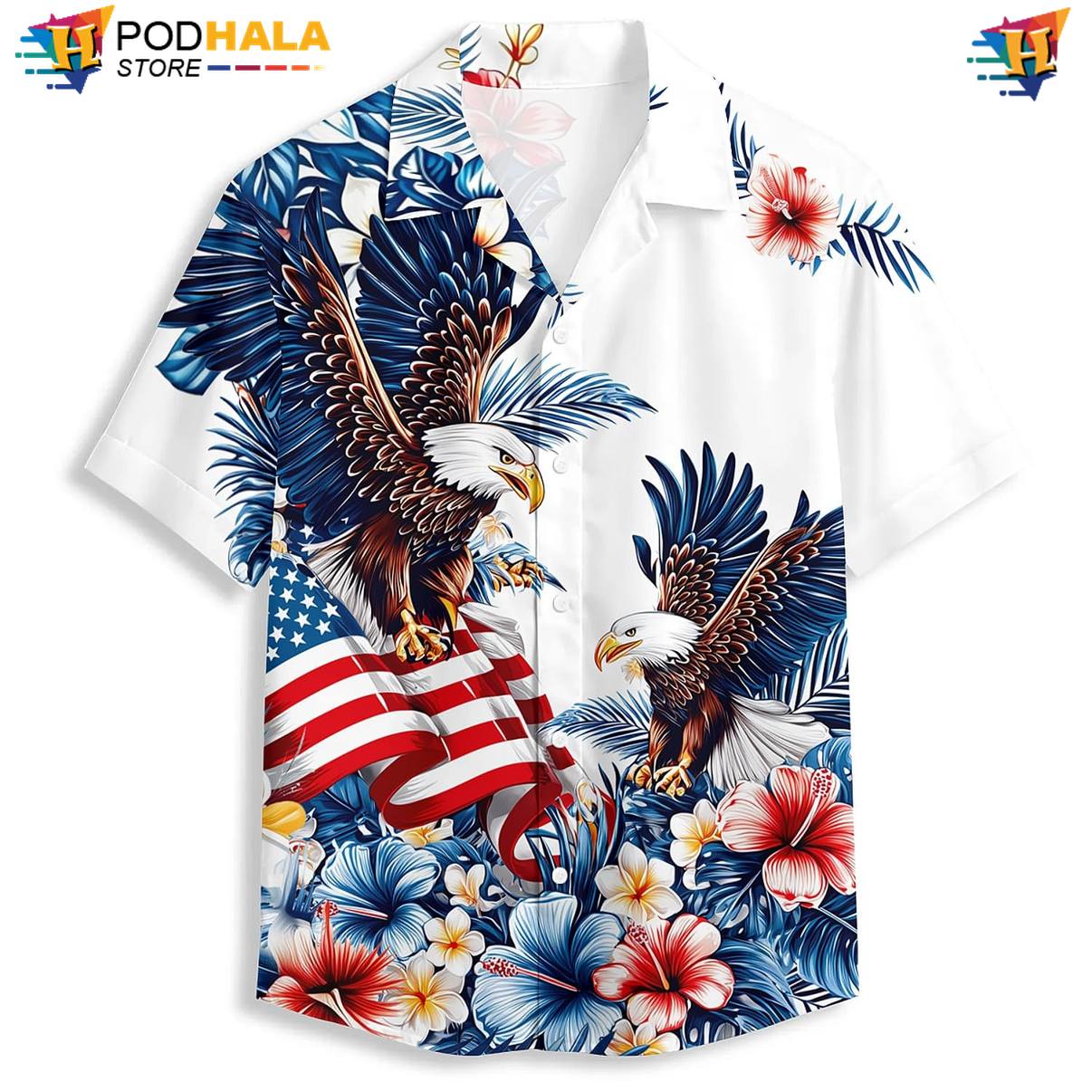 Tropical American Eagle Aloha Shirt Mens Cruise Apparel Holiday Camp Outfit
