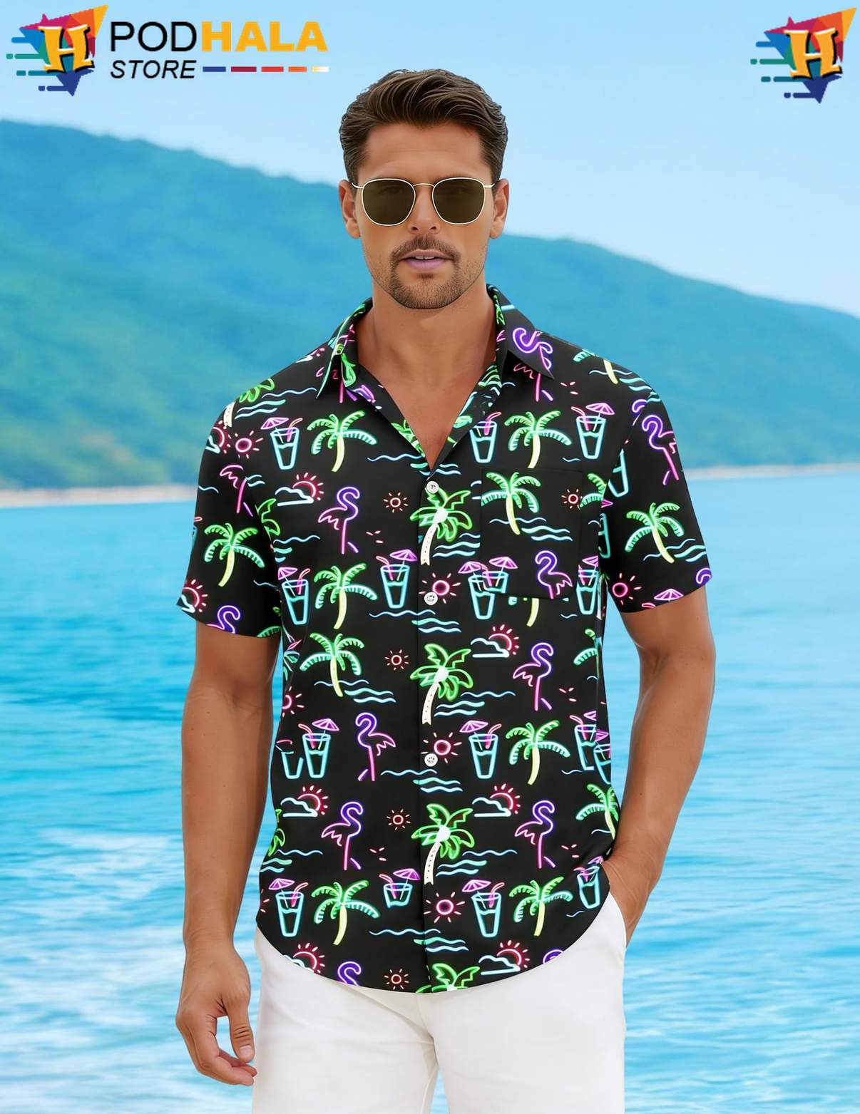 Tropical Black Hawaiian Shirt Mens Short Sleeve Casual Summer Beach Outfit