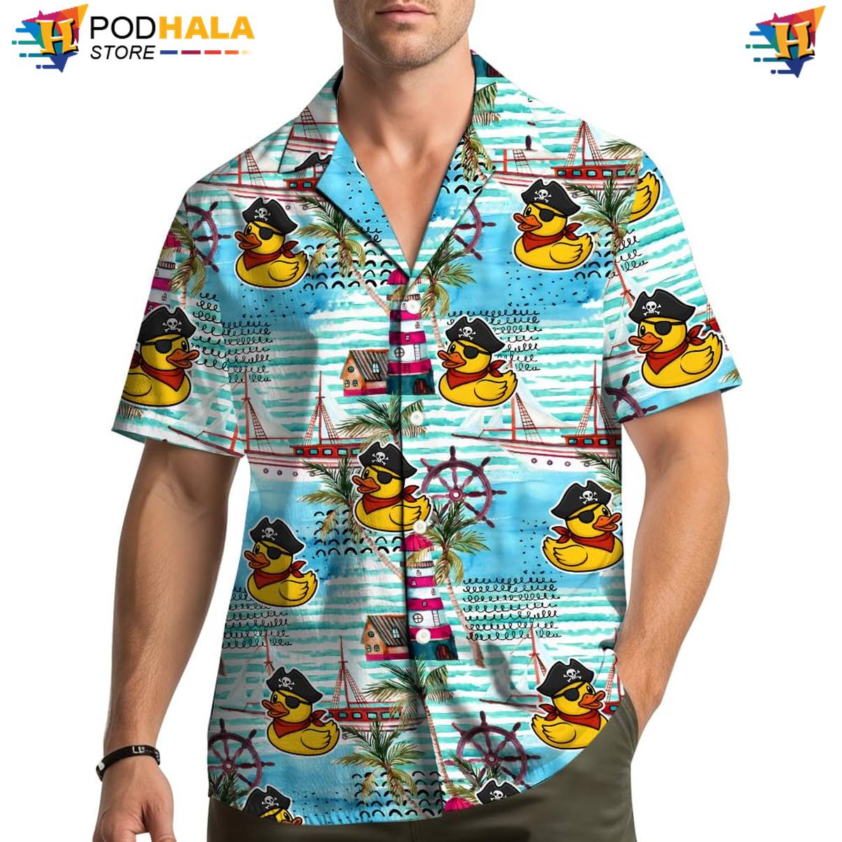 Tropical Blue Duck Hawaiian Shirt Mens Short Sleeve Summer Beach Apparel