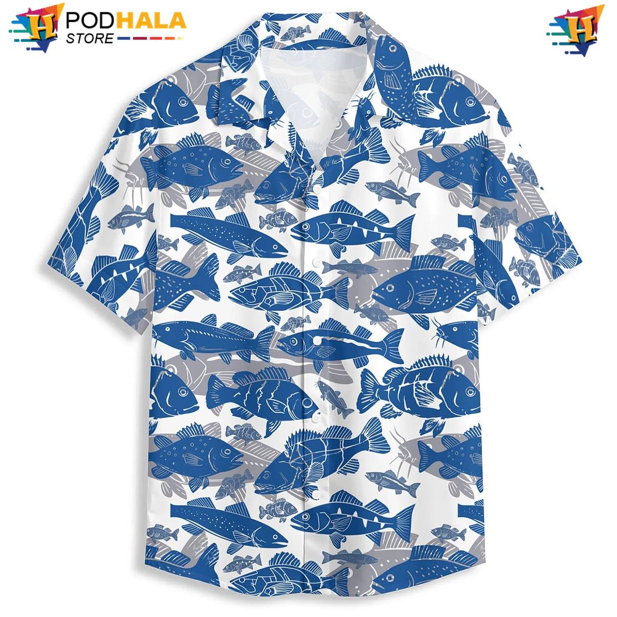 Tropical Blue Fish Hawaiian Shirt Mens Weekend Luau Party Button Down Outfit