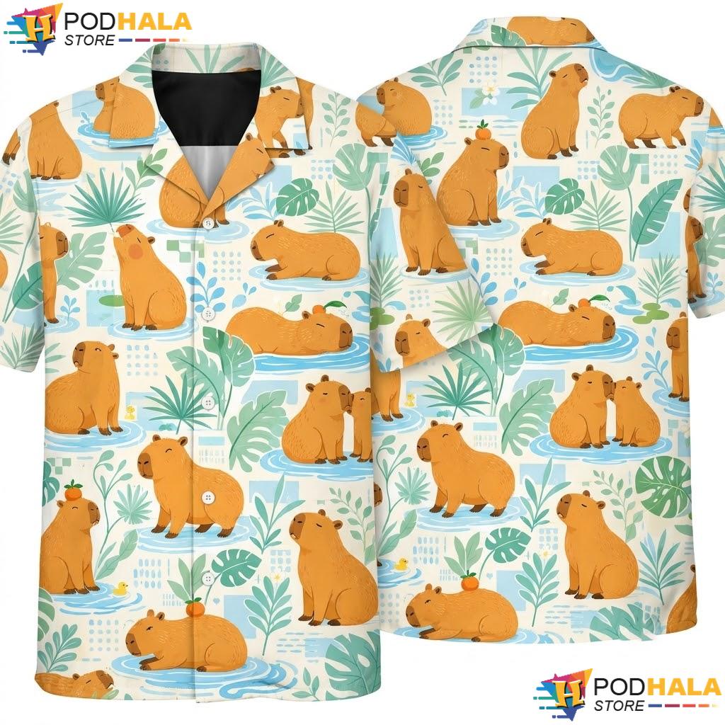 Tropical Capybara Hawaiian Shirt Vibrant Festival Graphic Mens Apparel