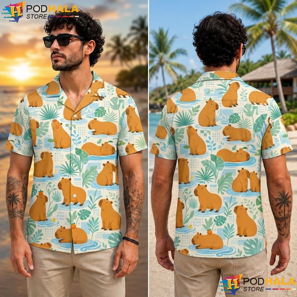 Tropical Capybara Aloha Shirt Vibrant Festival Graphic Mens Apparel Tropical Capybara Aloha Shirt Vibrant Festival Graphic Mens Apparel