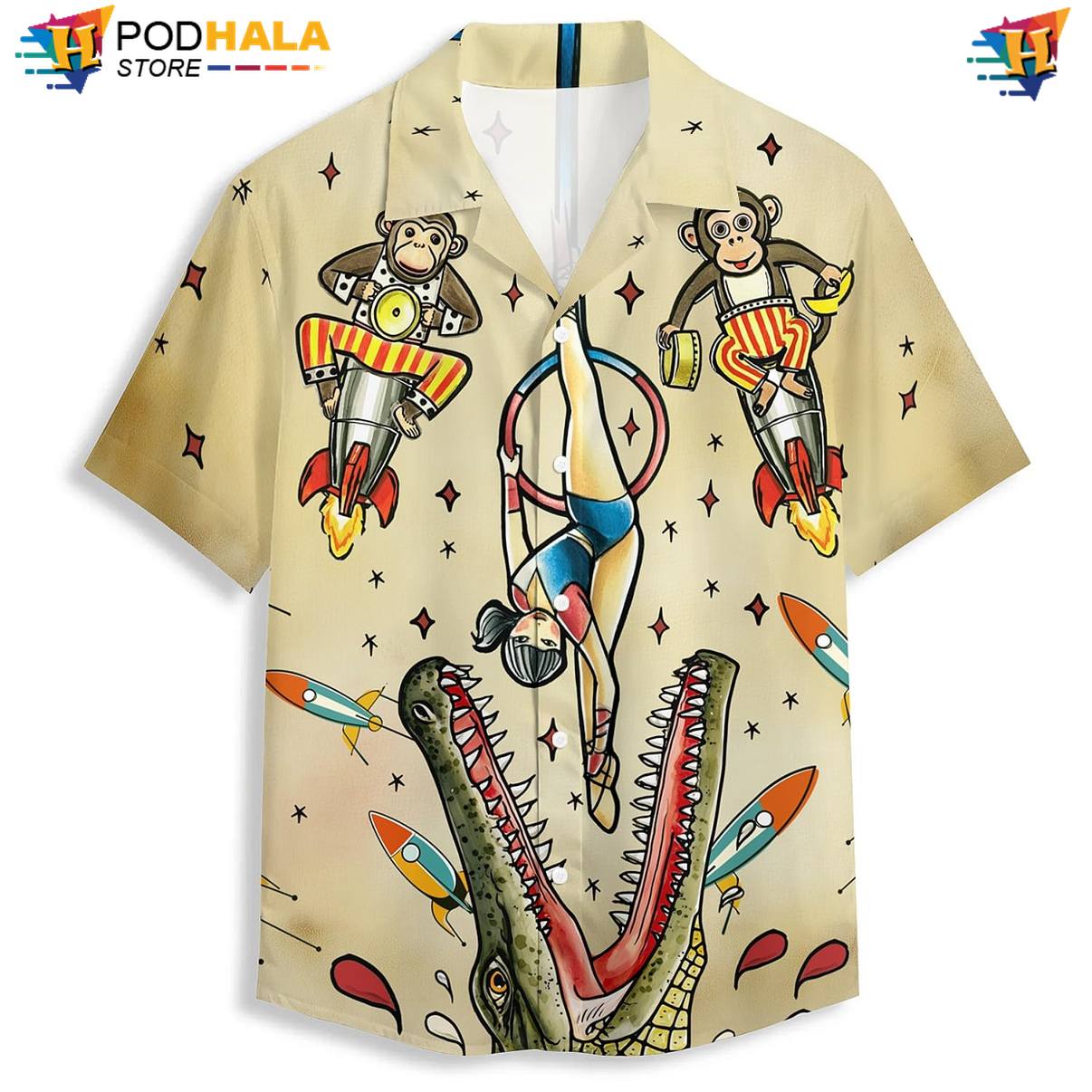 Tropical Crocodile Aloha Shirt Mens Graphic Beach Festival Camp Apparel Top