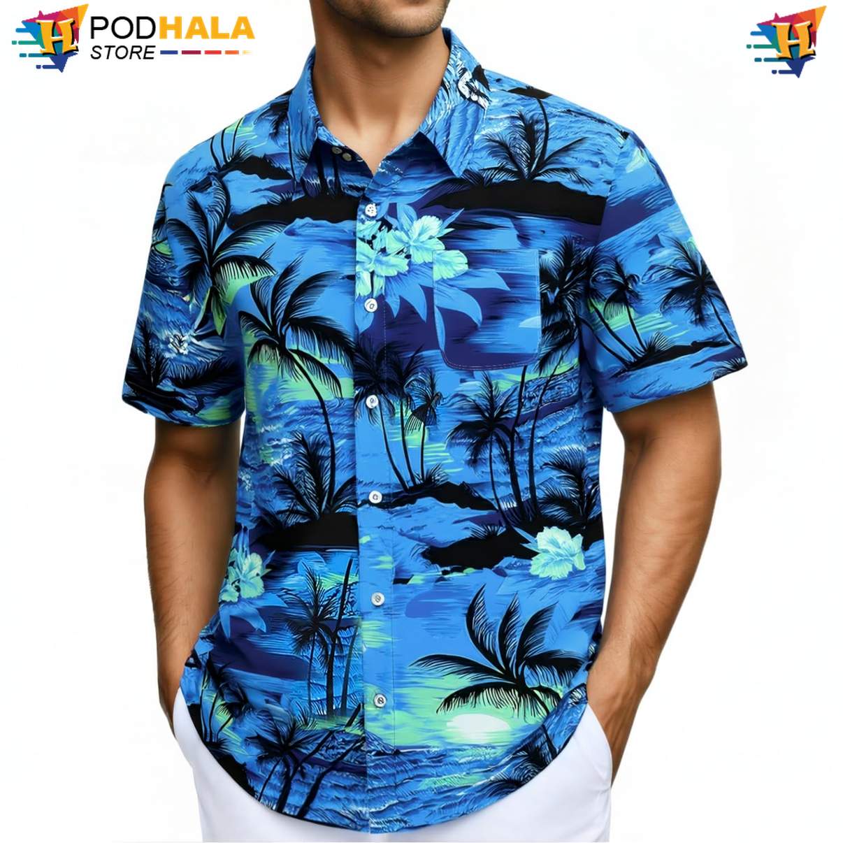 Tropical Floral Palm Hawaiian Shirt Mens Lightweight Summer Beachwear Top