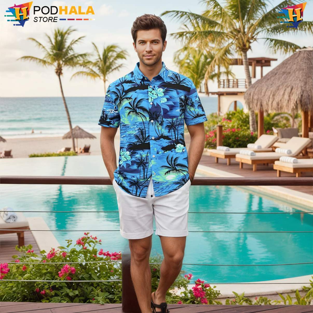 Tropical Floral Palm Aloha Shirt Mens Lightweight Summer Beachwear Top Tropical Floral Palm Aloha Shirt Mens Lightweight Summer Beachwear Top