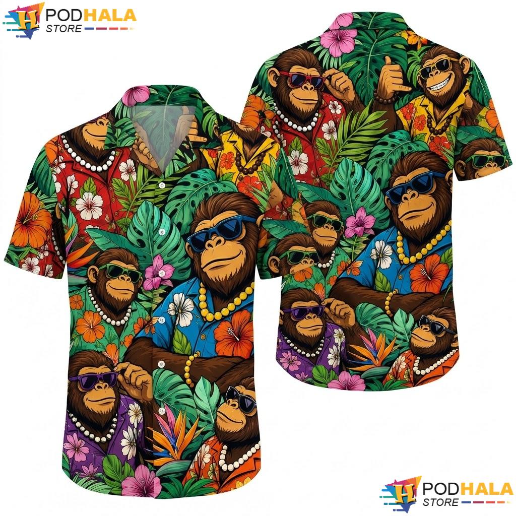 Tropical Monkey Hawaiian Shirt Vibrant Festival Graphic Mens Casual Top