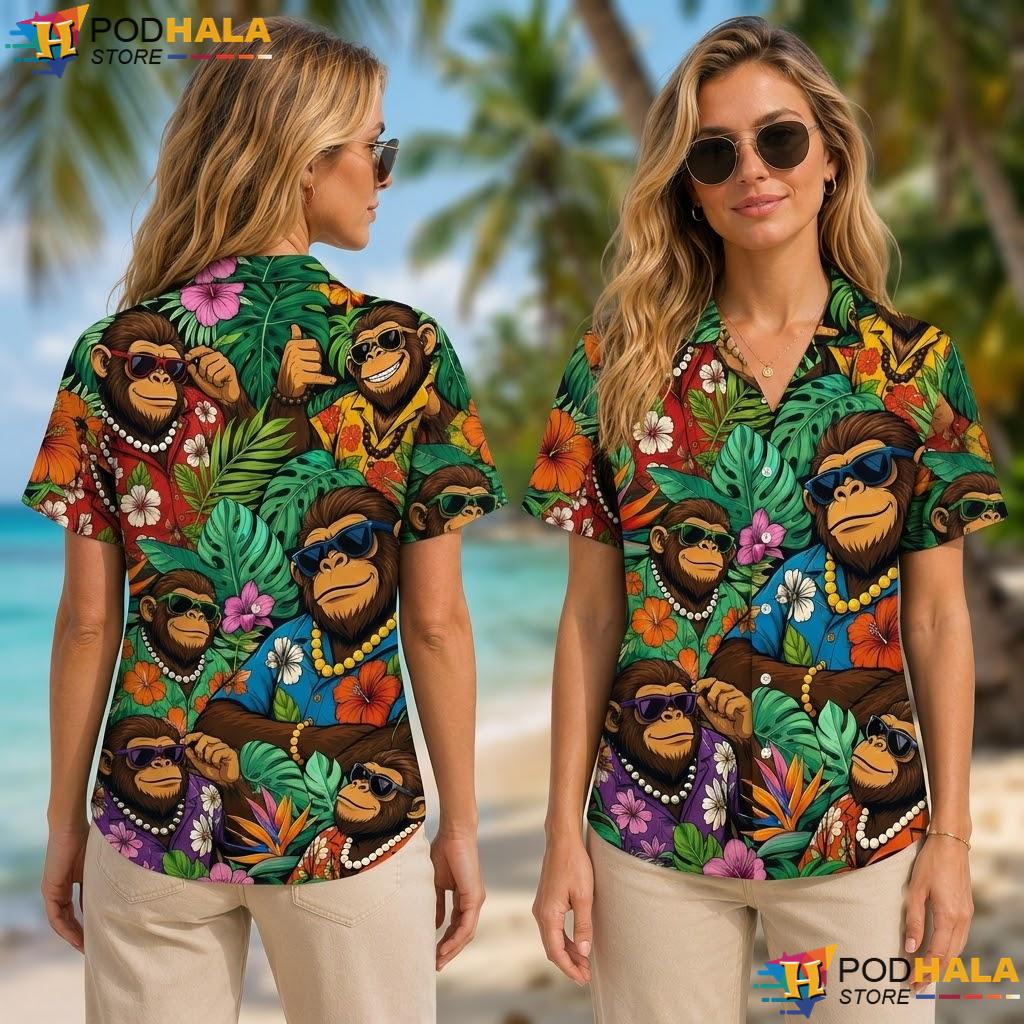 Tropical Monkey Aloha Shirt Vibrant Festival Graphic Mens Casual Top Tropical Monkey Aloha Shirt Vibrant Festival Graphic Mens Casual Top