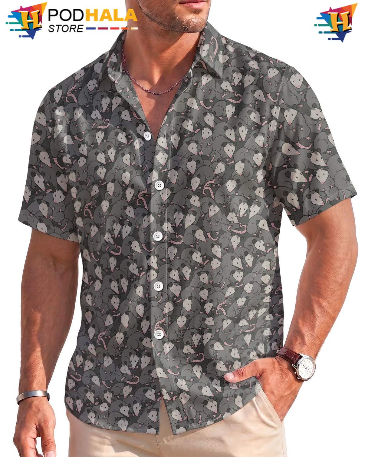 Tropical Opossum Aloha Shirt Mens Button Down Stretch Beach Resort Clothing