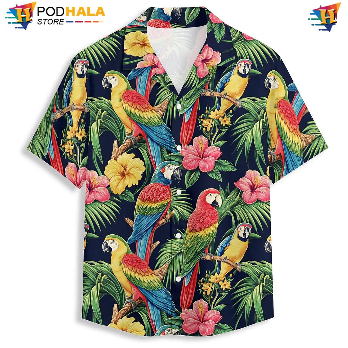 Tropical Parrot Hawaiian Shirt Mens Graphic Resort Button Down Party Outfit