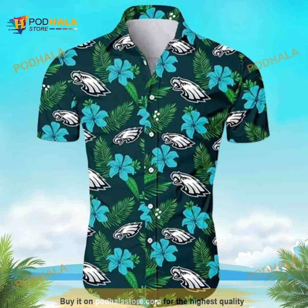 Tropical Philadelphia Eagles Hawaiian Shirt With Hibiscus Flowers