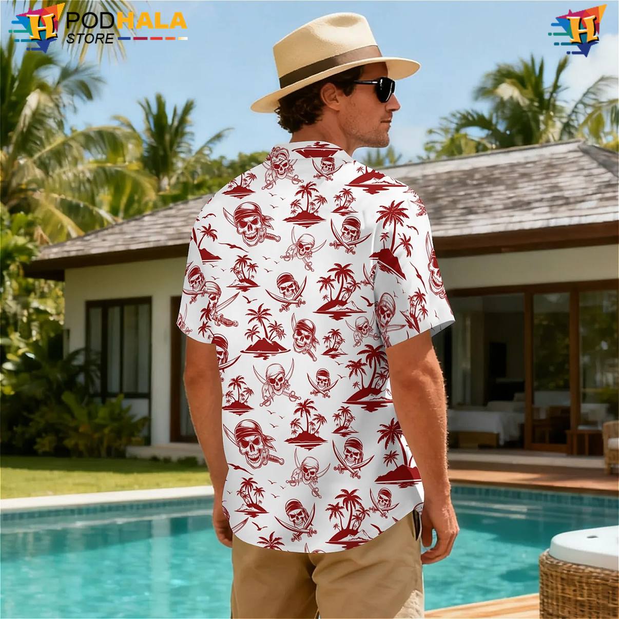 Tropical Pirate Skull Tropical Shirt Mens Luau Party Beach Festival Apparel Tropical Pirate Skull Tropical Shirt Mens Luau Party Beach Festival Apparel