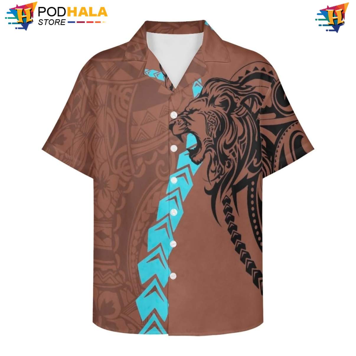 Tropical Polynesia Lion Hawaiian Shirt Mens Traditional Samoa Beach Top