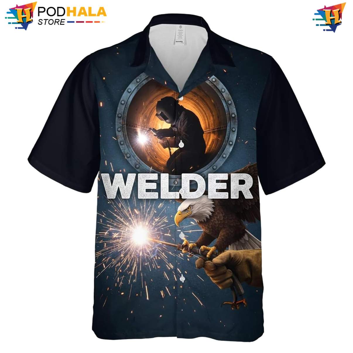 Tropical Welder Hawaiian Shirt Mens Button Down Welding Worker Beachwear