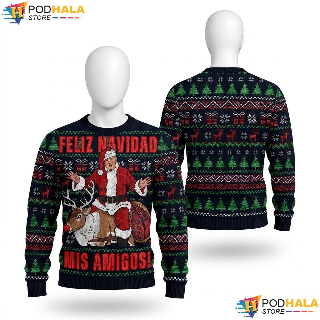 Trump Feliz Navidad Amigos Ugly Christmas Sweater Funny Political