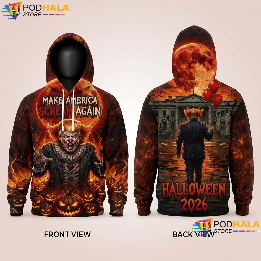 Trump Scream Halloween 3D Hoodie Funny Clown Horror Pumpkin Graphic Top