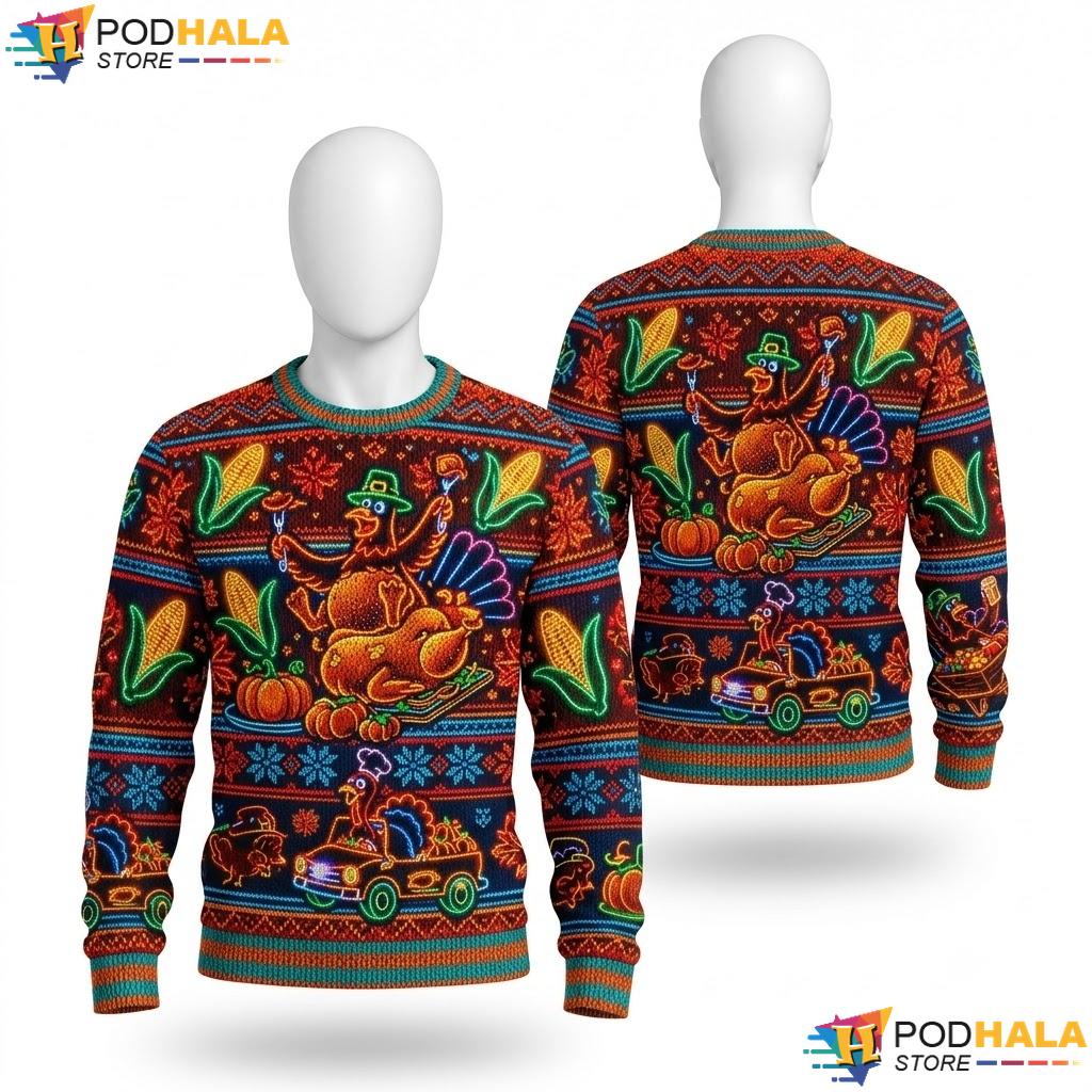 Turkey Thanksgiving Ugly Christmas Sweater Playful Funny Holiday Knit