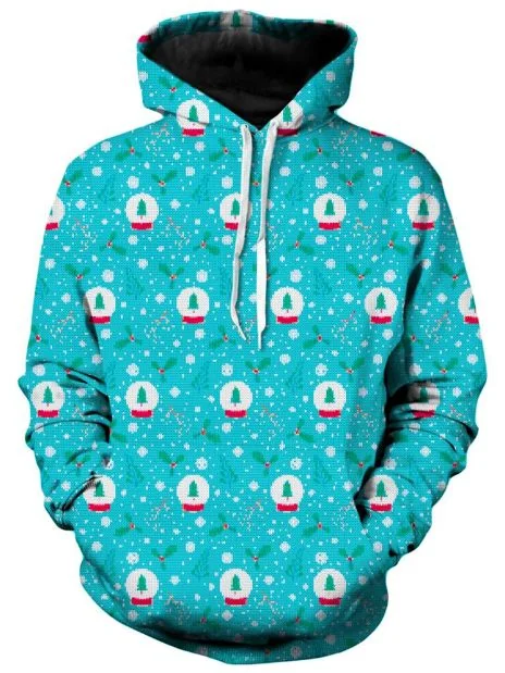 Turquoise Christmas Snow Globe 3d Hoodie With Festive Tree Design