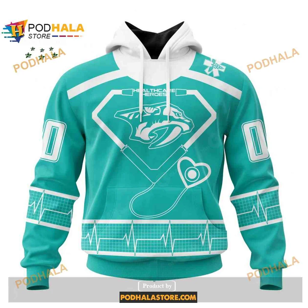 Turquoise Nashville Predators Healthcare Heroes Hoodie, Sporty Design