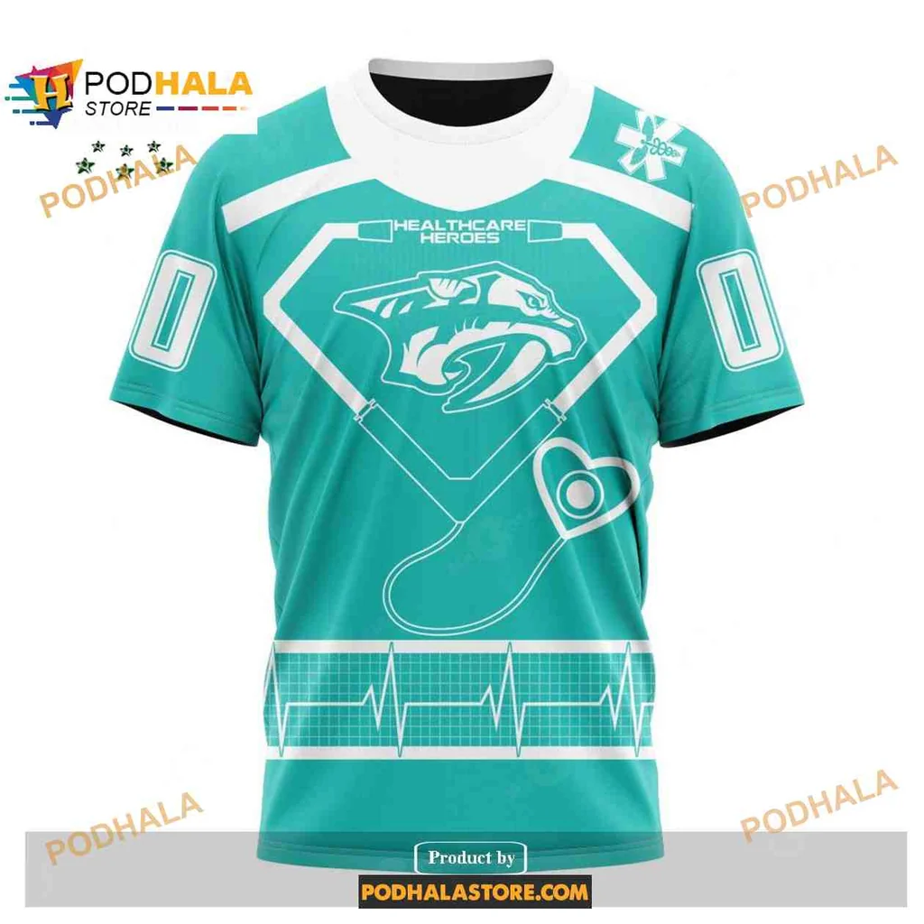 Turquoise Nashville Predators Healthcare Heroes Hoodie, Sporty Design - View 2 Turquoise Nashville Predators Healthcare Heroes Hoodie, Sporty Design - View 2