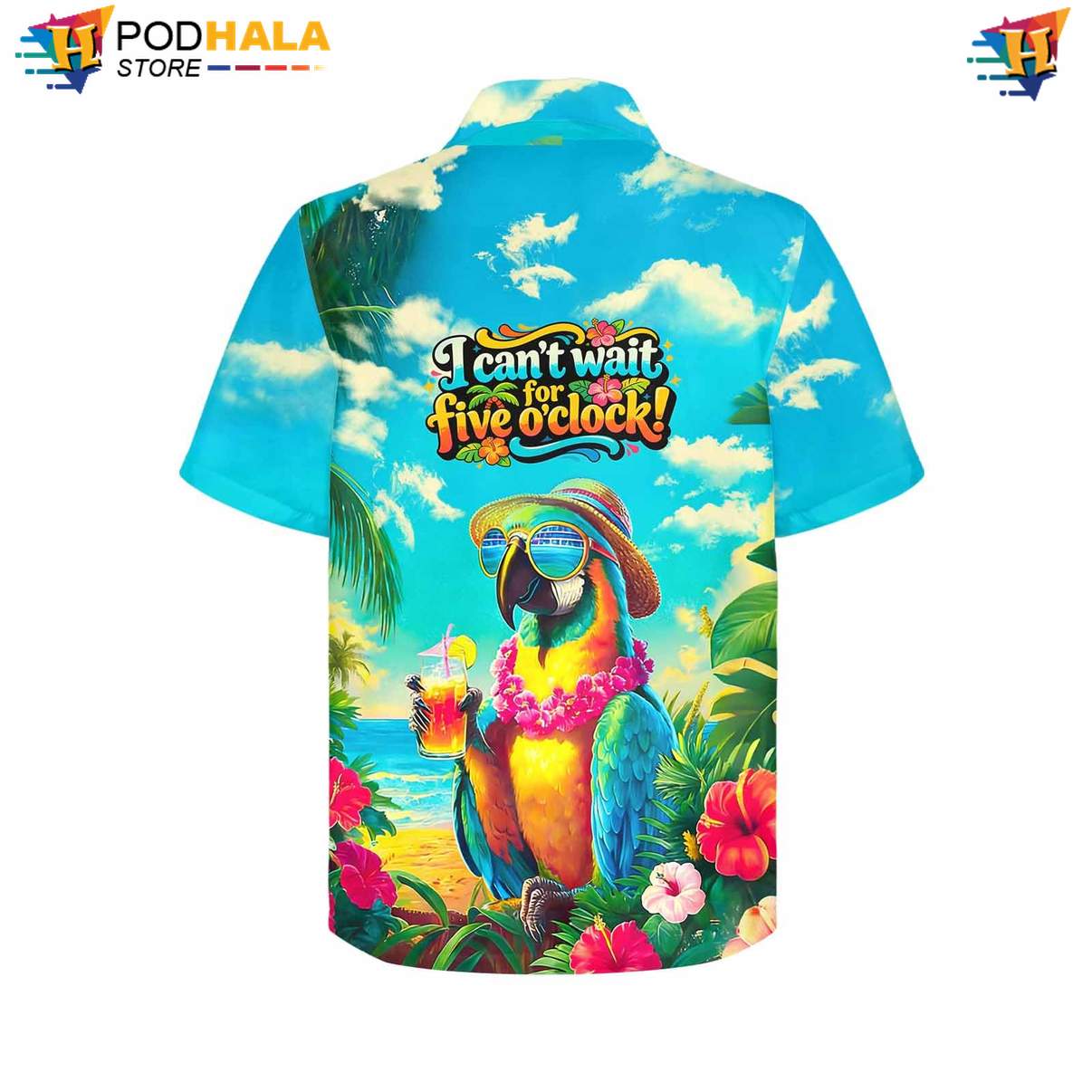 Turquoise Parrot Short-sleeve button-up shirt Mens Funny Summer Beach Party Cruise Gear Turquoise Parrot Short-sleeve button-up shirt Mens Funny Summer Beach Party Cruise Gear