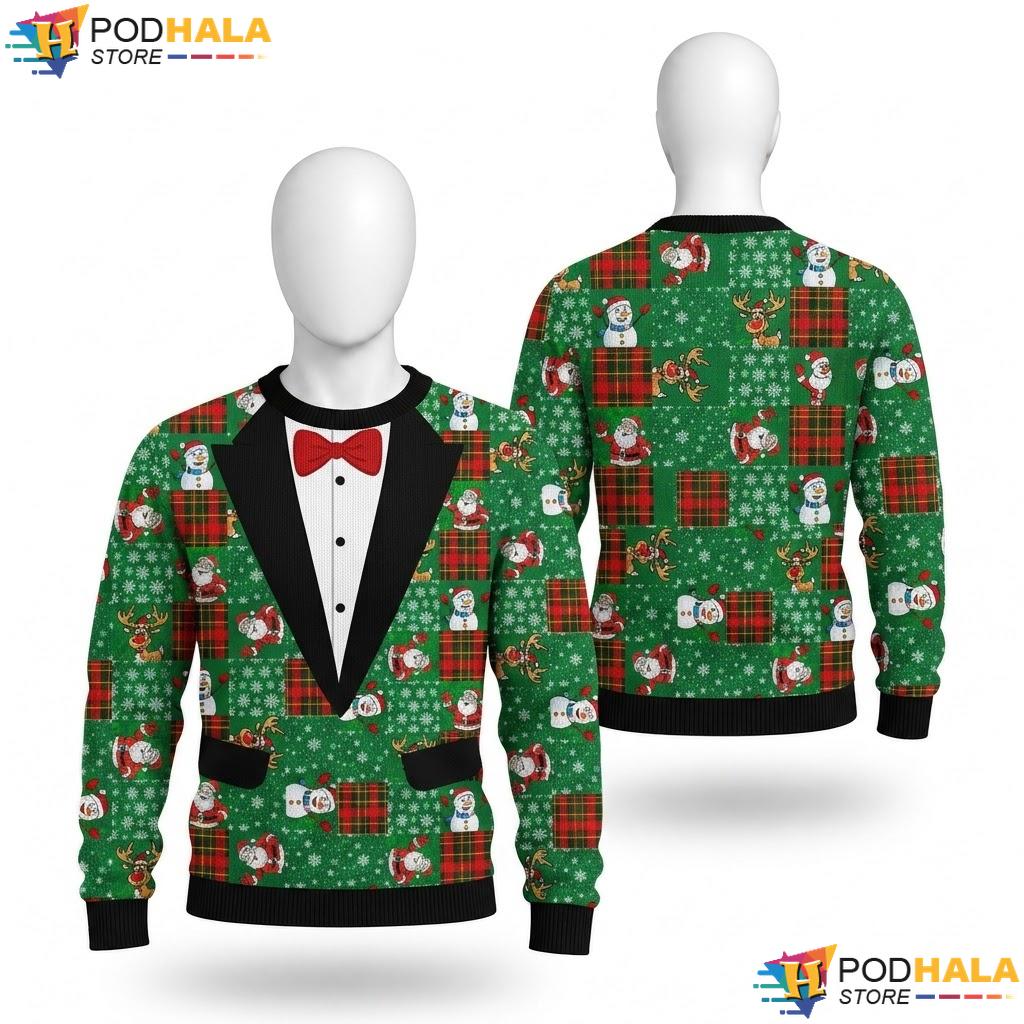 Tuxedo Santa Vibrant Green Ugly Sweater Funny Festive Christmas Prints