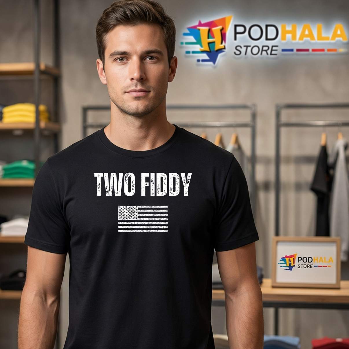 Two Fiddy American Flag Shirt Humor Patriot Meme Mens Womens Graphic Apparel