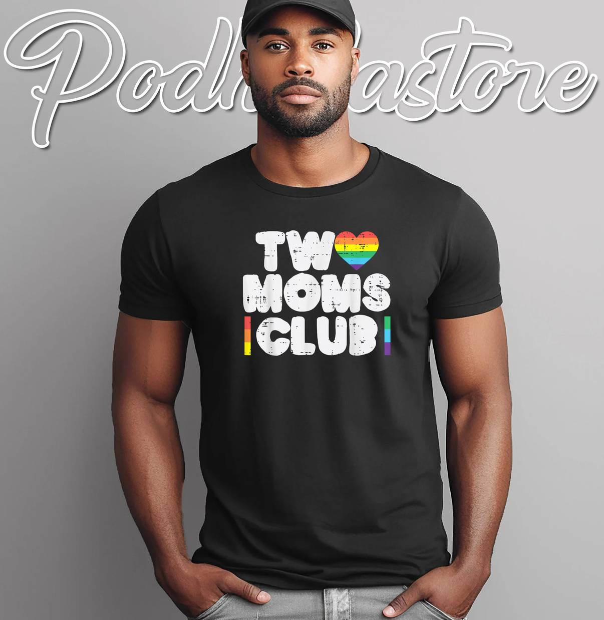 Two Moms Club Rainbow Gay Heart Shirt LGBTQ Pride Mama Graphic Mens