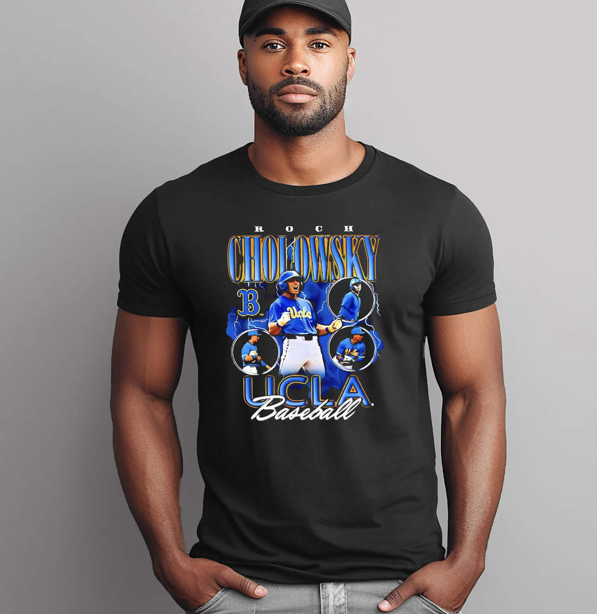 UCLA Bruins Roch Cholowsky Graphic Shirt Baseball Sports Fan Casual Mens
