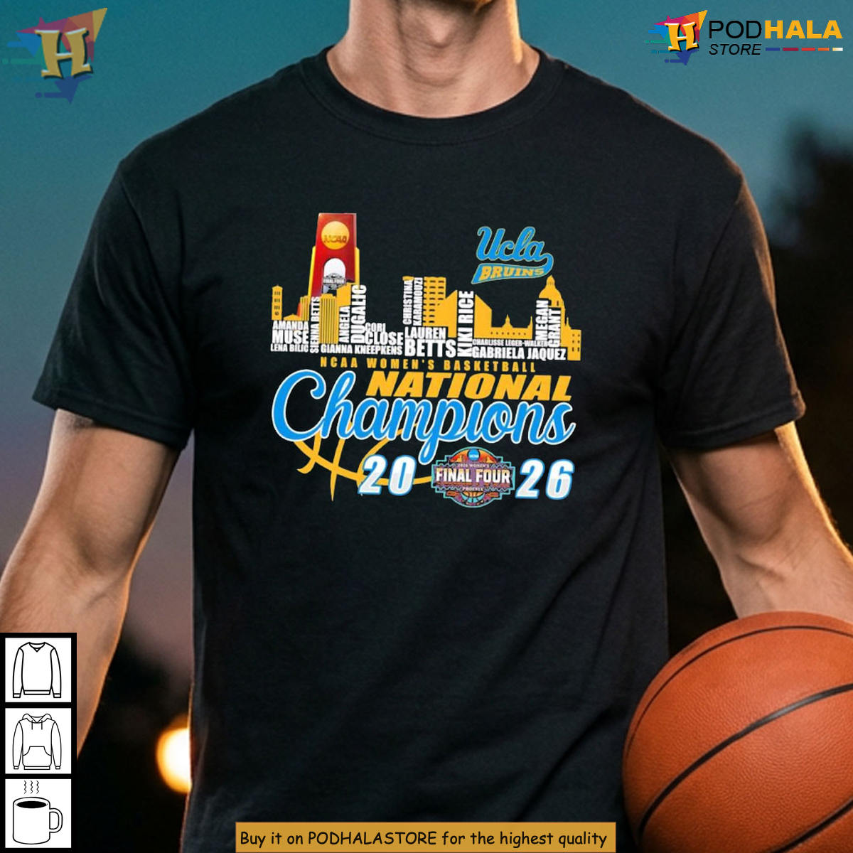 UCLA Bruins Women's Basketball 2026 National Champions City Skyline Shirt Gift