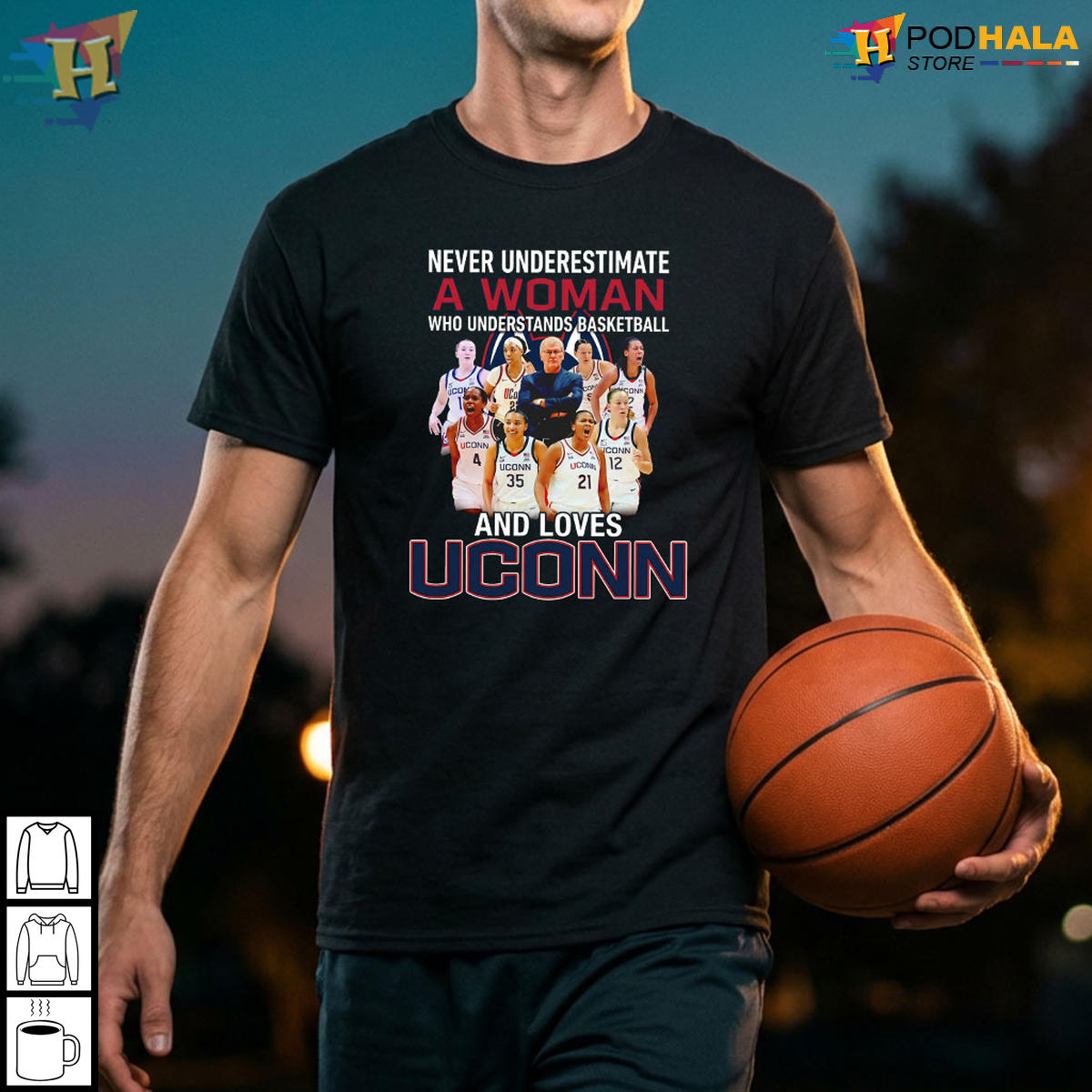 UCONN NCAA Never Underestimate A Woman Who Loves Basketball T-Shirt for Women