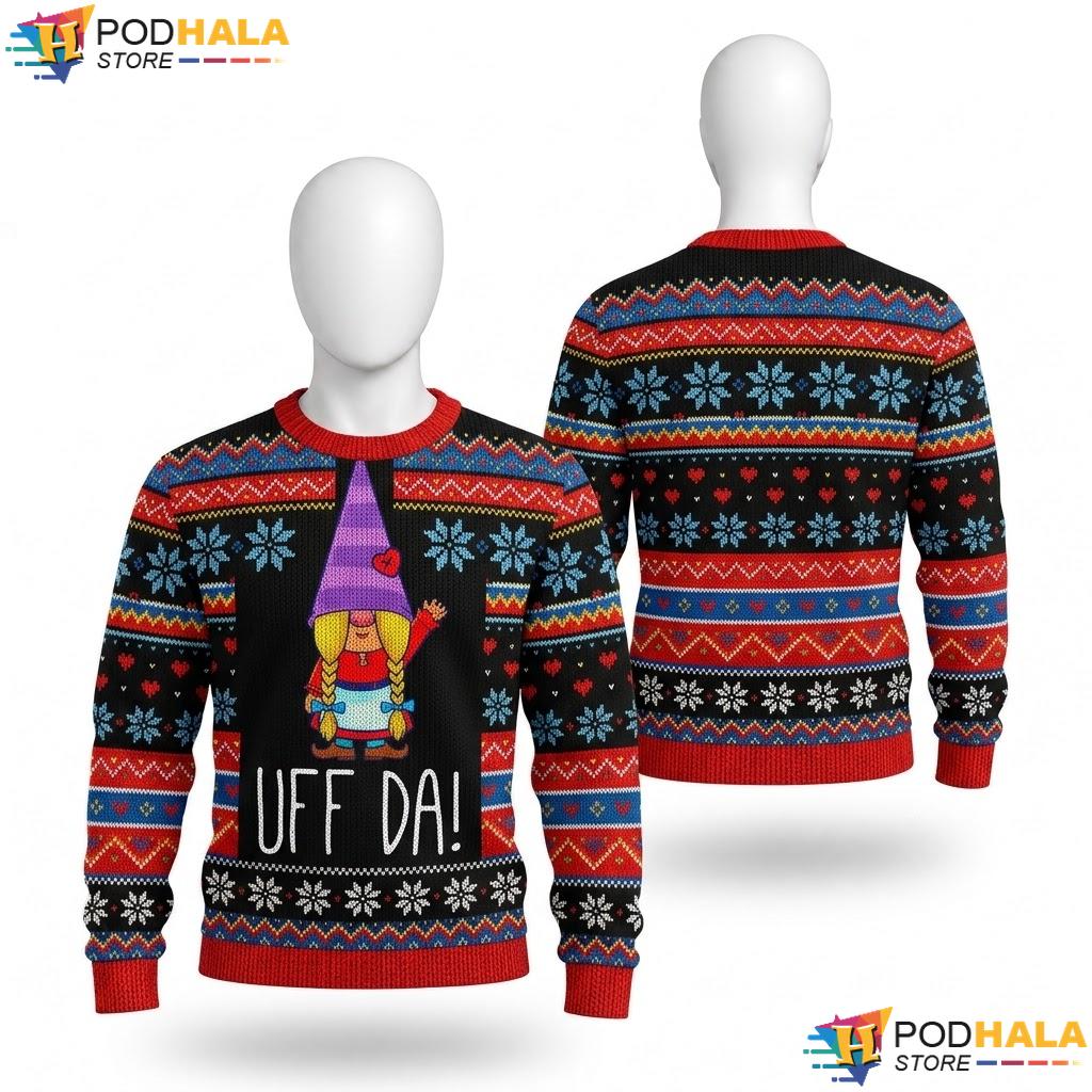 Uff Da Gnome Norwegian Christmas Sweater God Jul Womens Girls Top