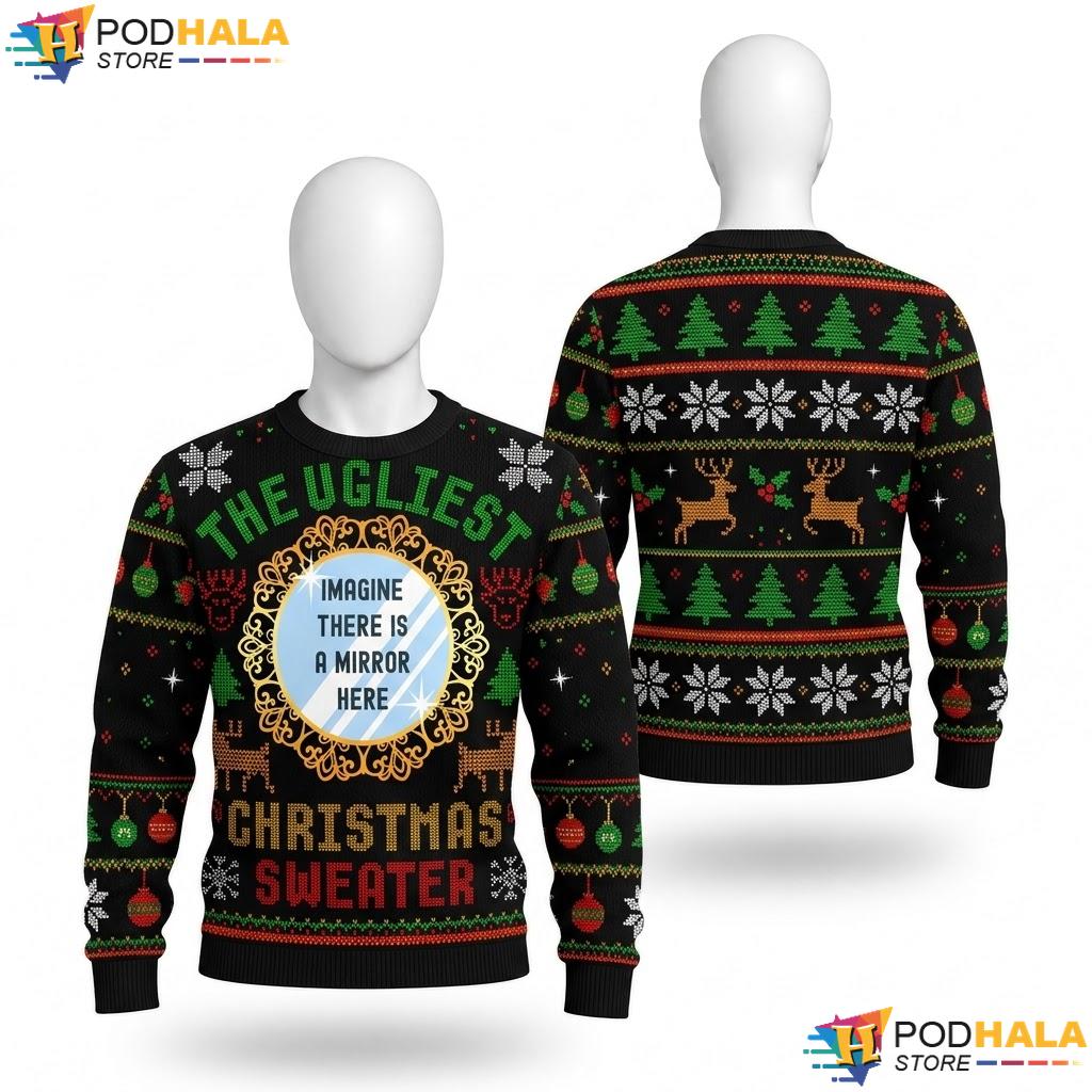 Ugliest Mirror Image Ugly Christmas Sweater Funny Xmas Holiday Top