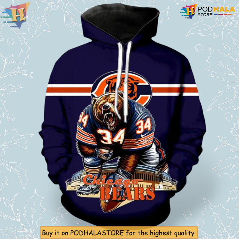 Ultra Cool NFL Streetwear Chicago Bears All Over Print Hoodie Zip Design