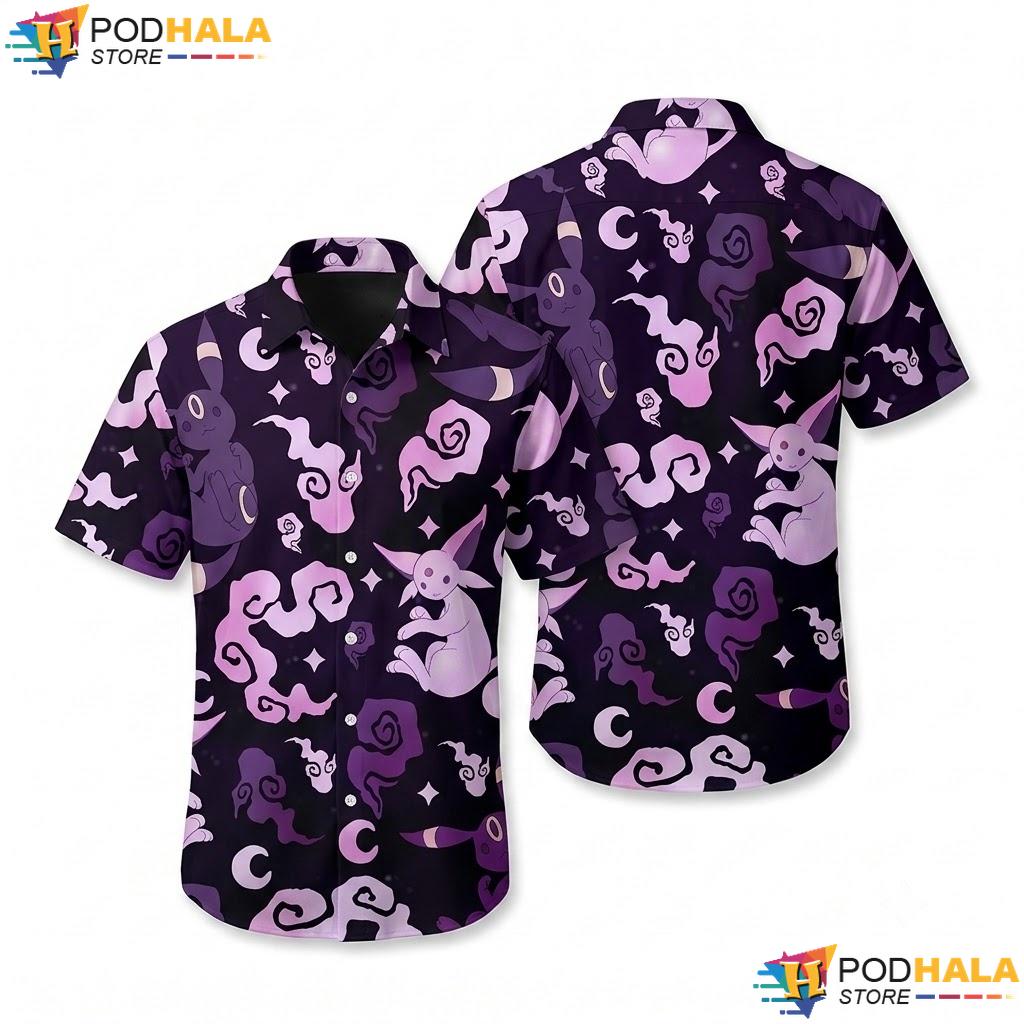 Umbreon Espeon Dark Button Up Shirt Psychic Theme Summer Beach Top