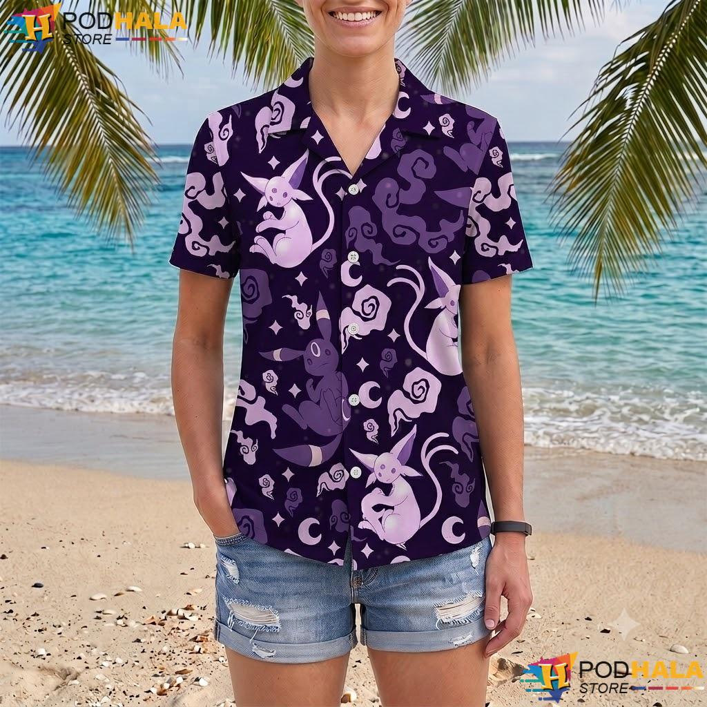 Umbreon Espeon Aloha Shirt Moonlight Galaxy Pattern Summer Apparel Umbreon Espeon Aloha Shirt Moonlight Galaxy Pattern Summer Apparel