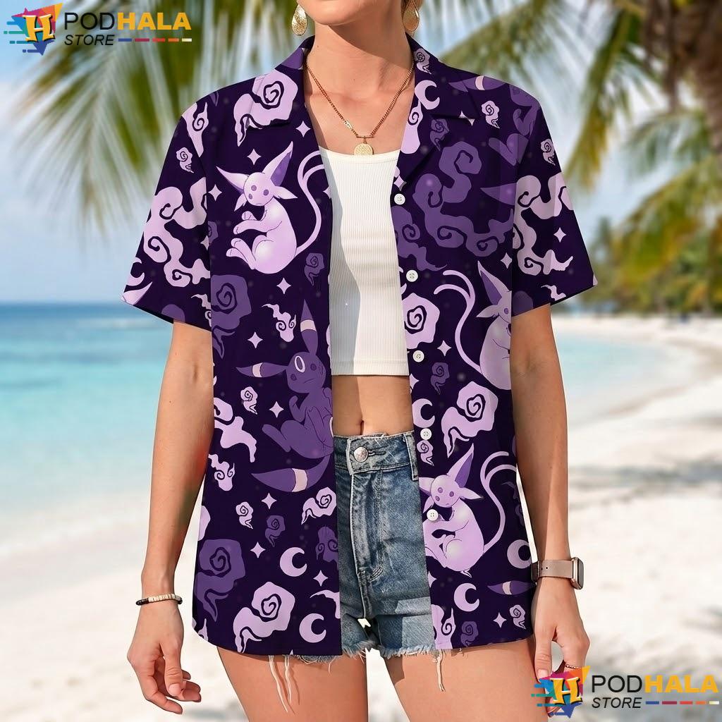Umbreon Espeon Tropical Shirt Moonlight Galaxy Pattern Summer Apparel Umbreon Espeon Tropical Shirt Moonlight Galaxy Pattern Summer Apparel