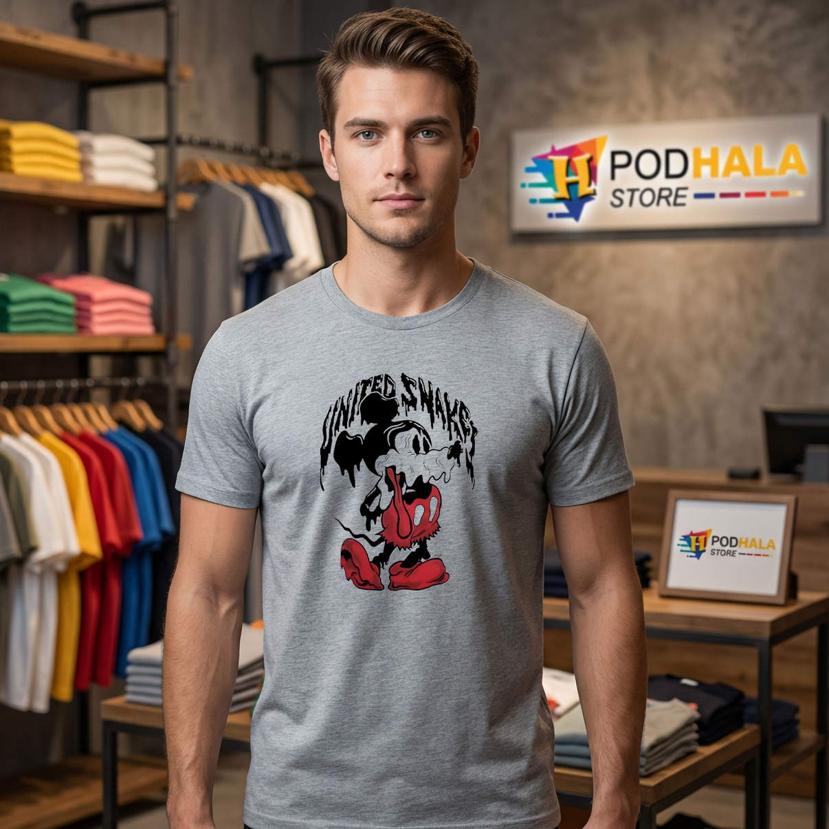 United Snakes Mickey Mouse Humor Shirt Funny Cartoon Parody Graphic Mens