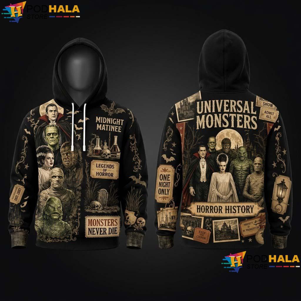 Universal Monster Halloween AOP Hoodie Vintage Horror Movie Spooky Gift