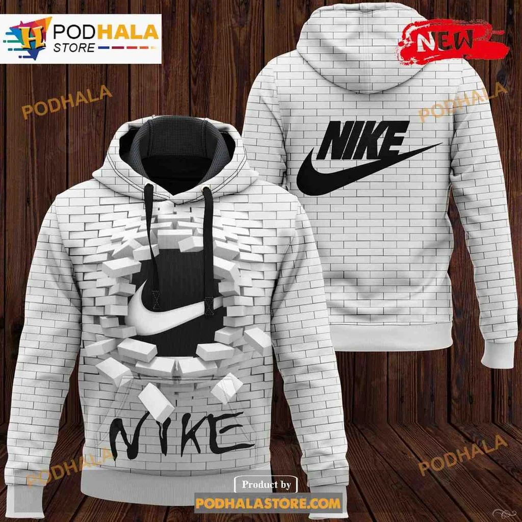 Urban Nike Graffiti 3d Hoodie Featuring White Brick Wall Design