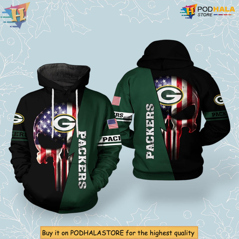 US Flag Skull Graphic Green Bay Packers Youth Hoodie 3D All Over Print